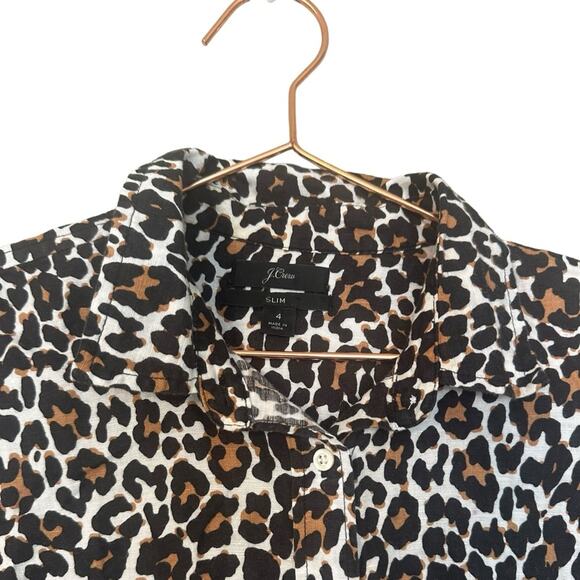 J. Crew leopard-print button-down‎ blouse slim size 4 - Picture 3 of 6